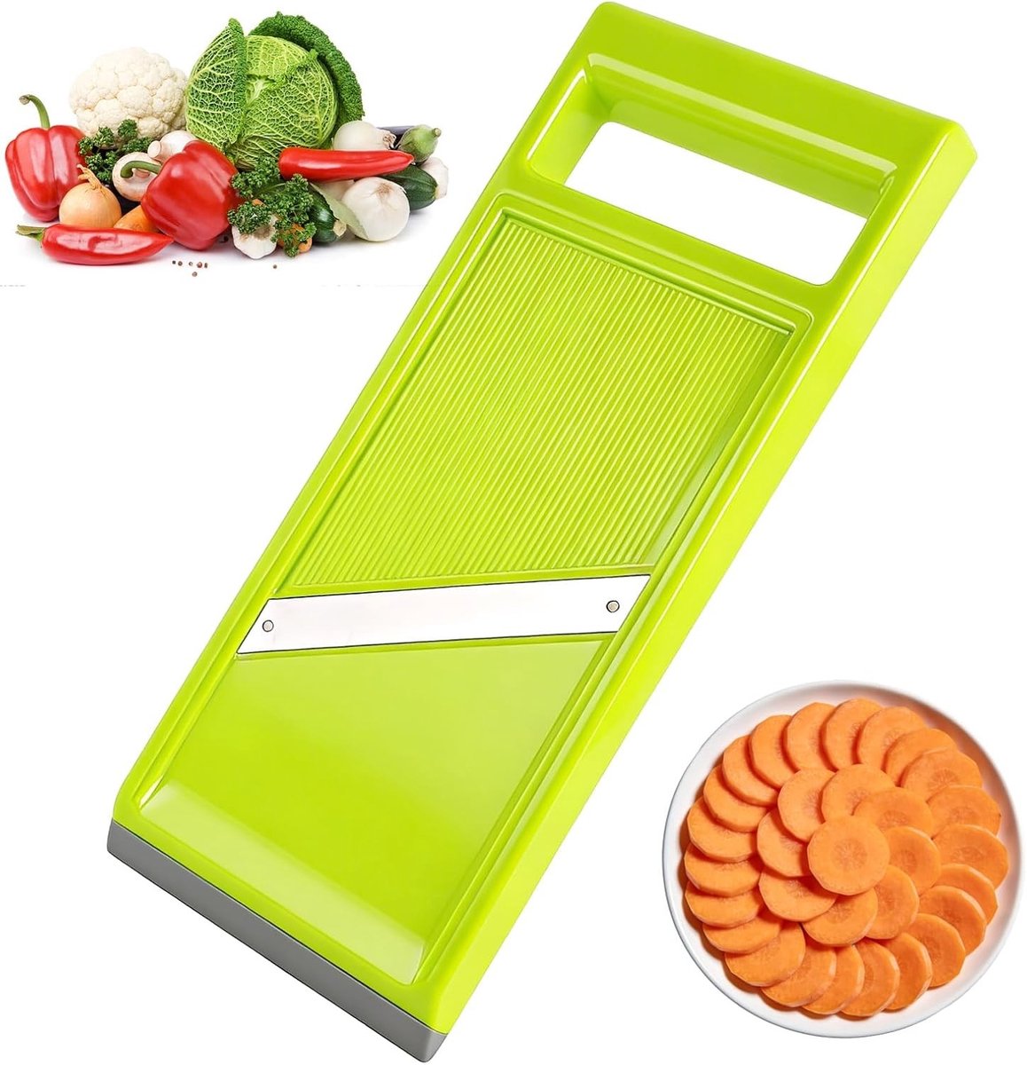 Groentesnijder - Groen - 27,3 x 10,7 cm - Roestvrijstalen Snijblad met Ergonomisch Handvat - Voor Komkommers en Wortels