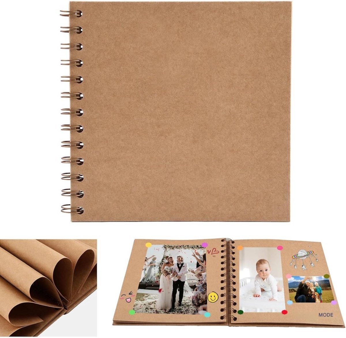 GELLDG Fotoalbum Alben - Scrapbook met Spiraalbinding - 17,78x17,78x1,09 cm - 20 Bladen (40 Pagina's) Kraftpapier DIY Album - Geschikt voor Verjaardag, Trouwdag en Herdenkingen - Papieren Materiaal - Praktisch voor Knutselprojecten