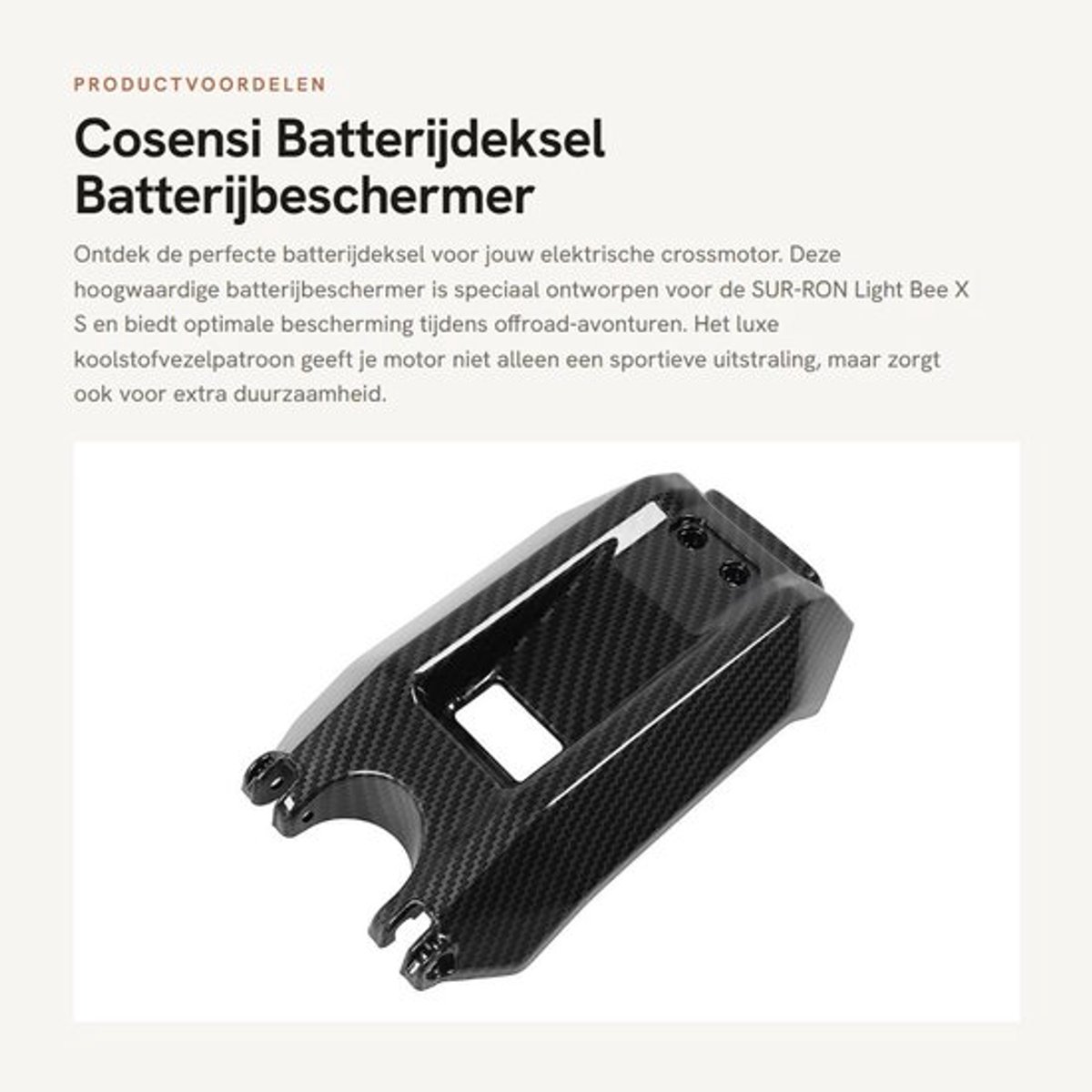 Batterijdeksel - Batterijbeschermer - Luxe ontwerp - Koolstofvezel - Stevig en duurzaam - Geschikt voor SUR-RON Light Bee X S - 28 x 17 x...