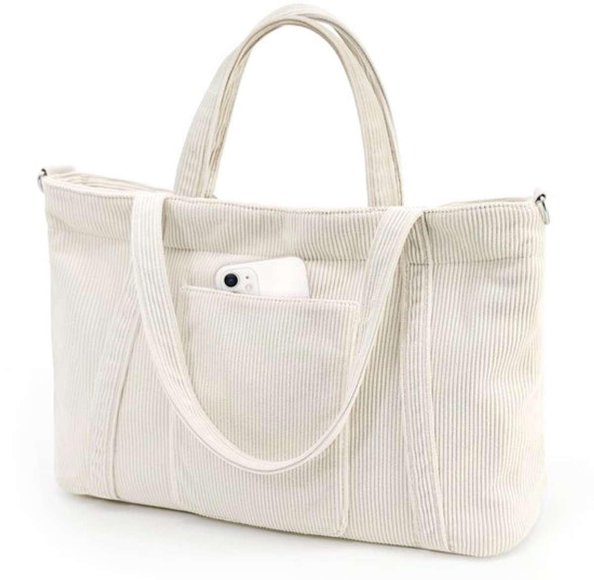 Strandtas XXL met rits - Shopper Dames - Corduroy - Verstelbare Schouderriem - Grote Capaciteit - Drie Draagopties
