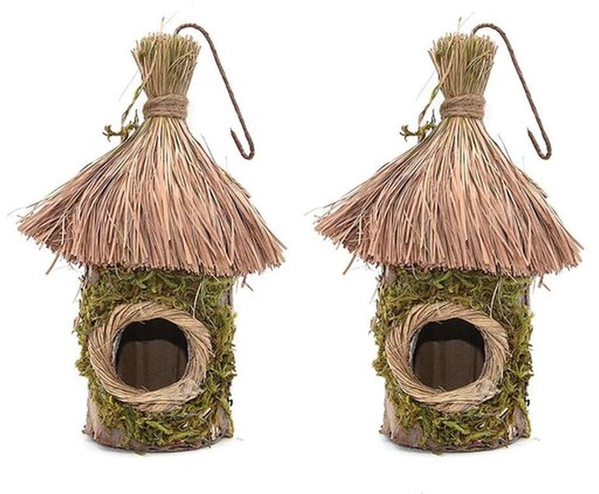 OmGoods - Handgeweven strovogelnester - Vogelnestbox voor tuindecoratie - 2 stuks - Beschermend voor vogels - Perfect voor buitengebruik - Creatiev