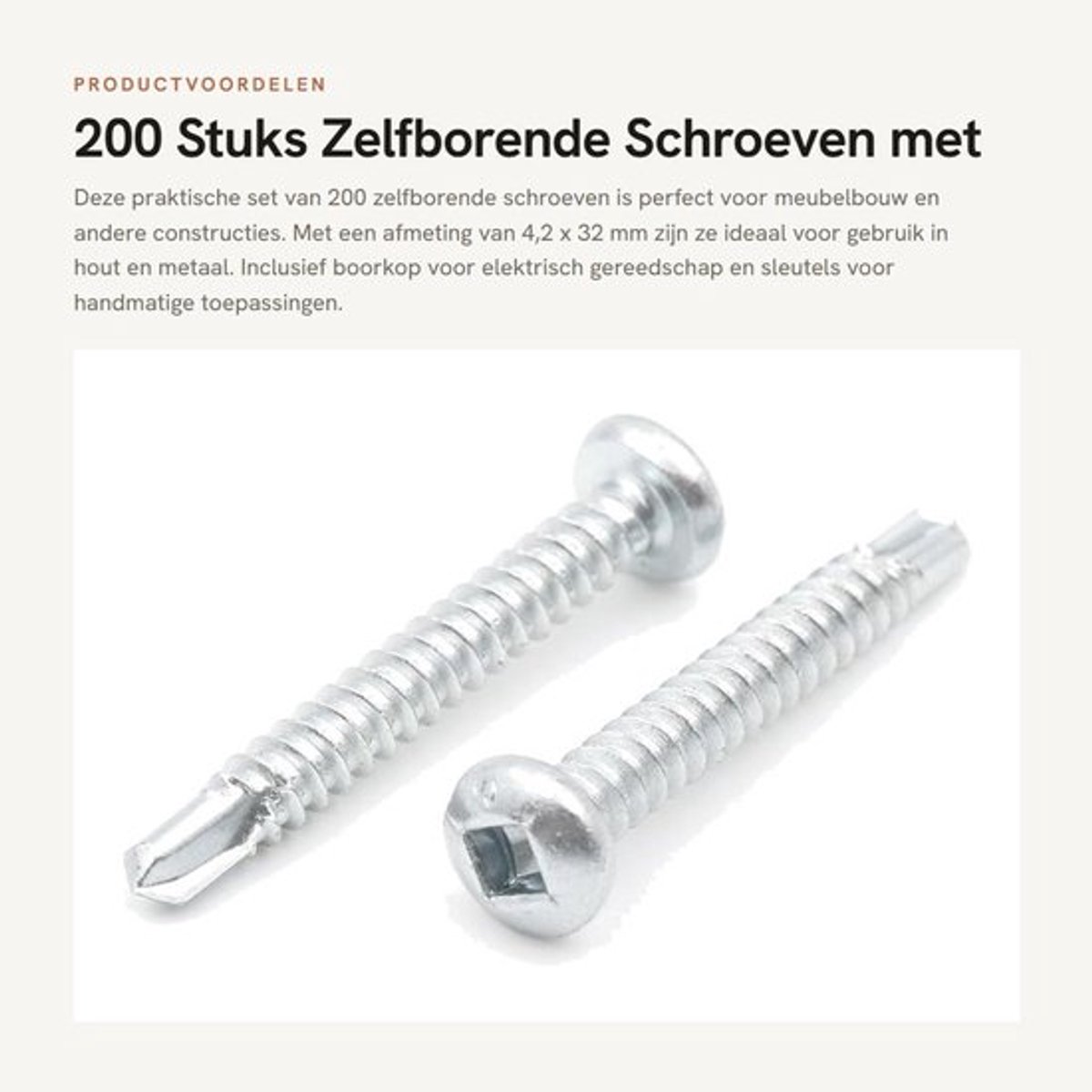 200 Stuks Zelfborende Schroeven met Bit voor Meubelbouw