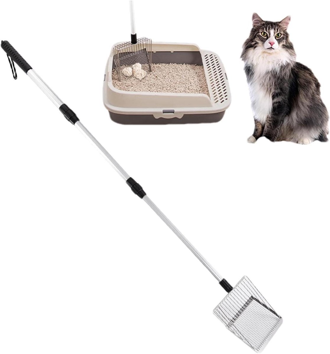 Kattenbak Zeefschep - Kippenhok Hark - Schoonmaken Huisdieren - Verstelbare Lange Steel - 105.5 cm - Zilver