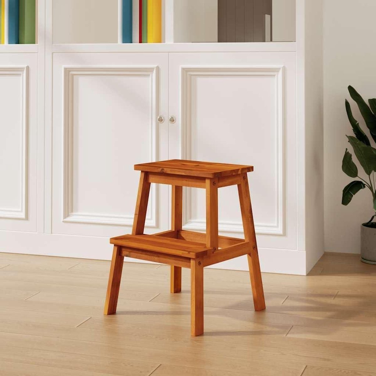 Houten Opstapje Twee Treden - Kinderkruk Keuken - Zelfstandig Bereiken - Massief Acaciahout - 40 x 38 x 50 cm