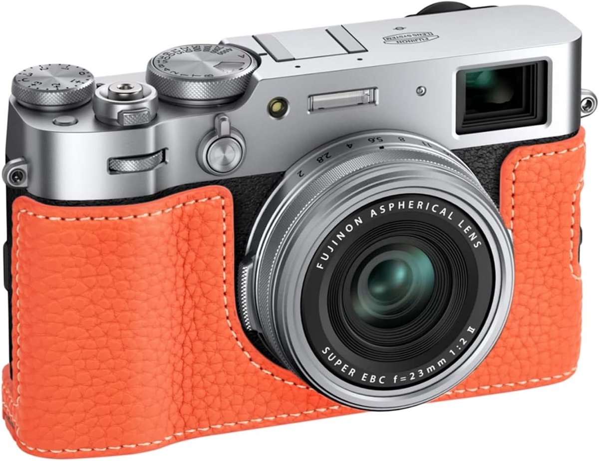 SnelShoppen - VOVMOEYA Camera Half Case voor Fujifilm X100VI - Oranje PU Leren Camera Bescherming, Perfecte Pasvorm, Duurzaam en Stijlvol, Ideaal voor