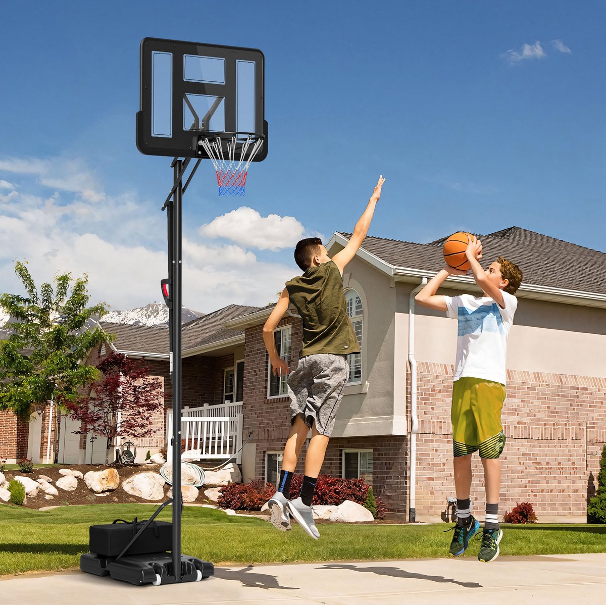 COVREO Basketbalstandaard 230-305 cm zwart staal, met wielen en geveerde korf