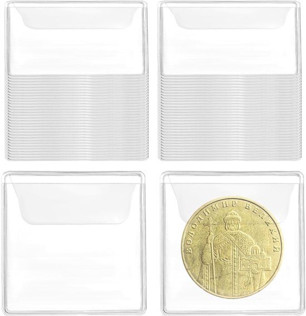Munthoezen Set van 50 - Transparante Munthouders - 5,5 x 5,5 cm - Kunststof - Dubbelzijdig - Voor Munten/Sieraden - Munthouder