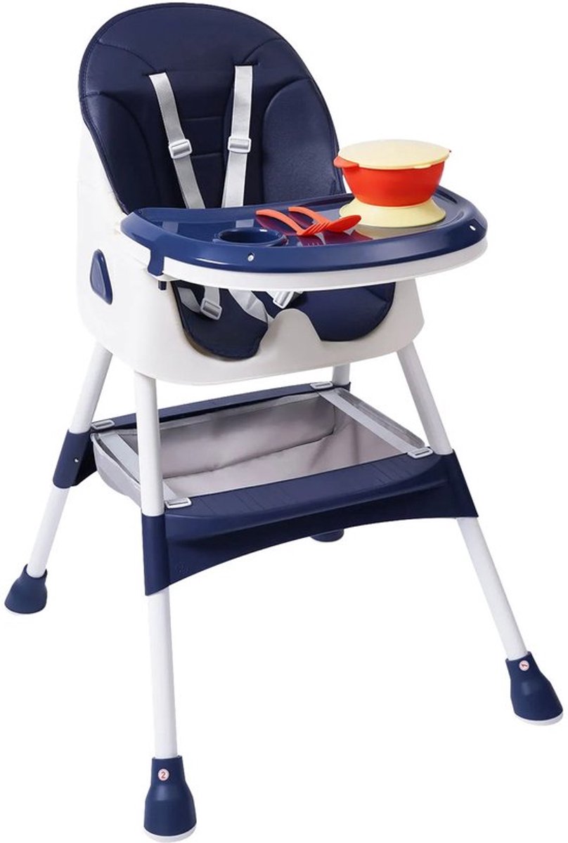 2-in-1 Babyhoge stoel met dubbele dienblad & 5-punts gordel, verstelbare hoogte, opvouwbare eetstoel voor 6 m