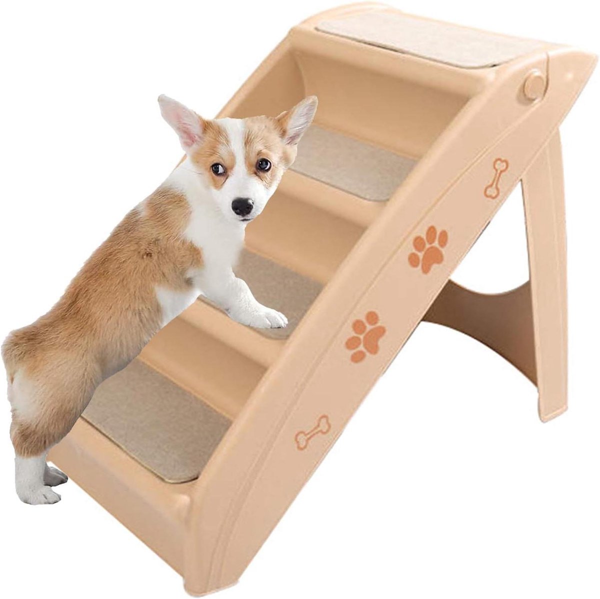 Honden trapjes - Huisdier trap - Huisdieren helpen - Opvouwbaar ontwerp - 4 treden - Beige
