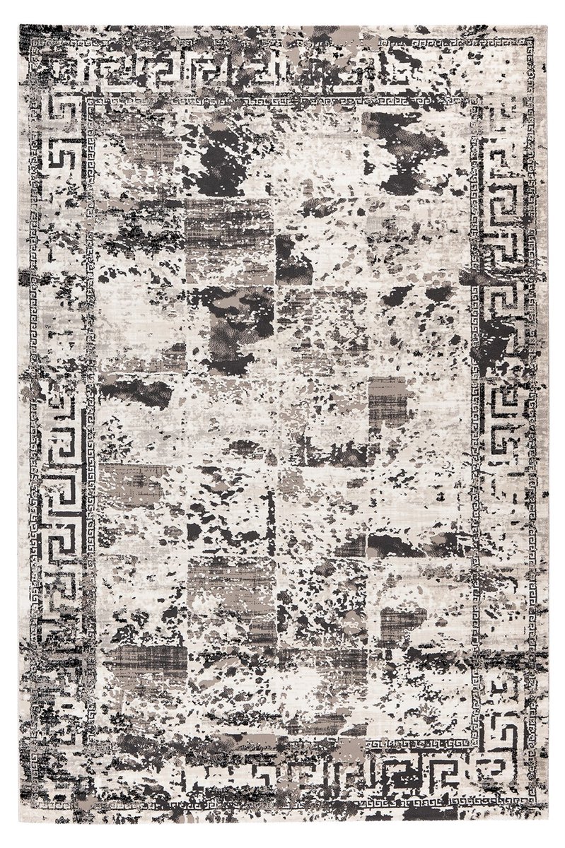 Padiro laagpolig vloerkleed 200 x 290 cm - grijs - vintage patroon - van polyester met krimpgehalte