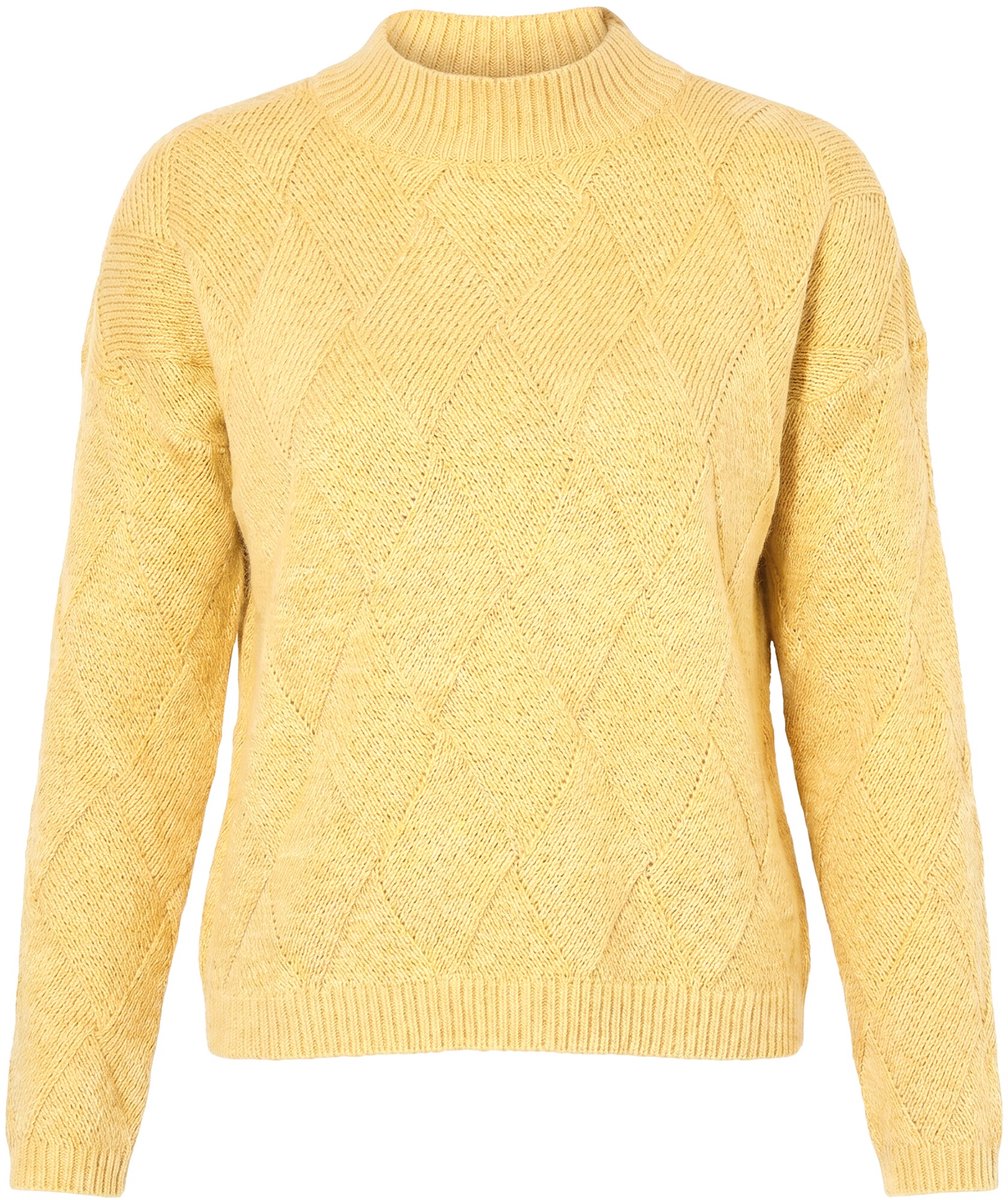 Ulla Popken - Dames - Trui ruiten oversized opstaande kraag lange mouwen - Mosterdgeel - Maat 46+