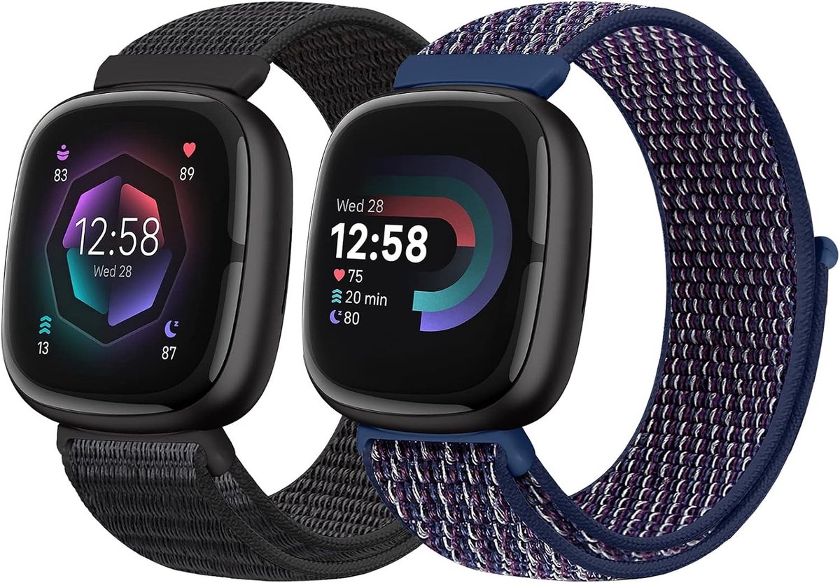 Zachte en Ademende Nylon Polsbandjes voor Fitbit Versa 3 en Sense, Verstelbare Sportbandjes voor Dames en Heren