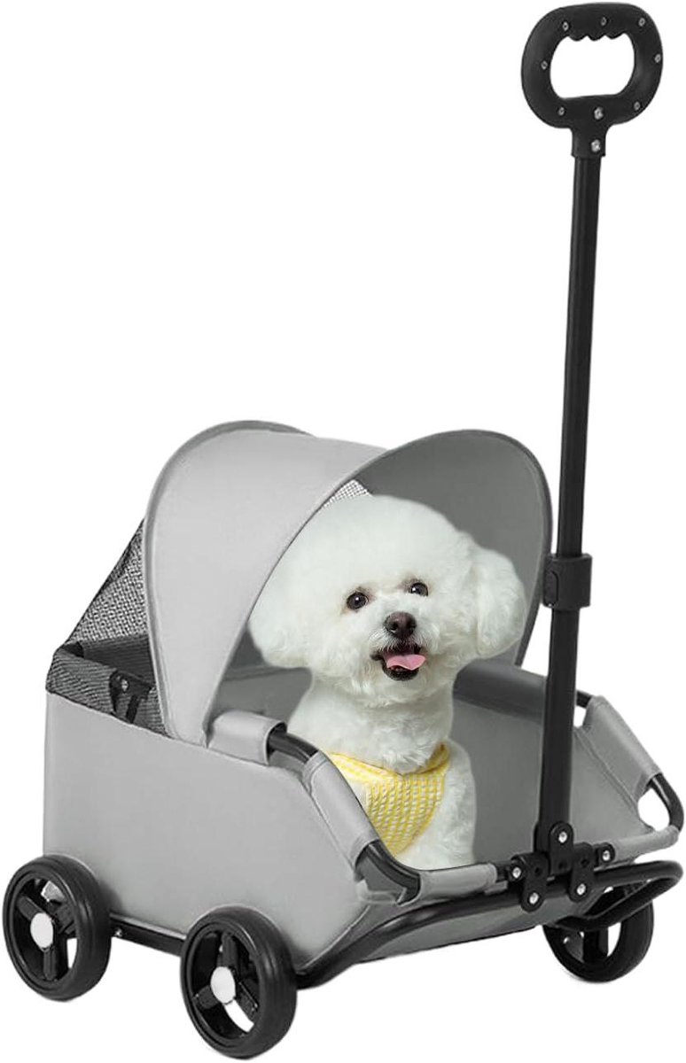 Huisdier Kinderwagen - Dierenbuggy Hondentrolley - Buitenavonturen - Geavanceerde Ventilatie - 54 x 36 x 26 cm - Grijs