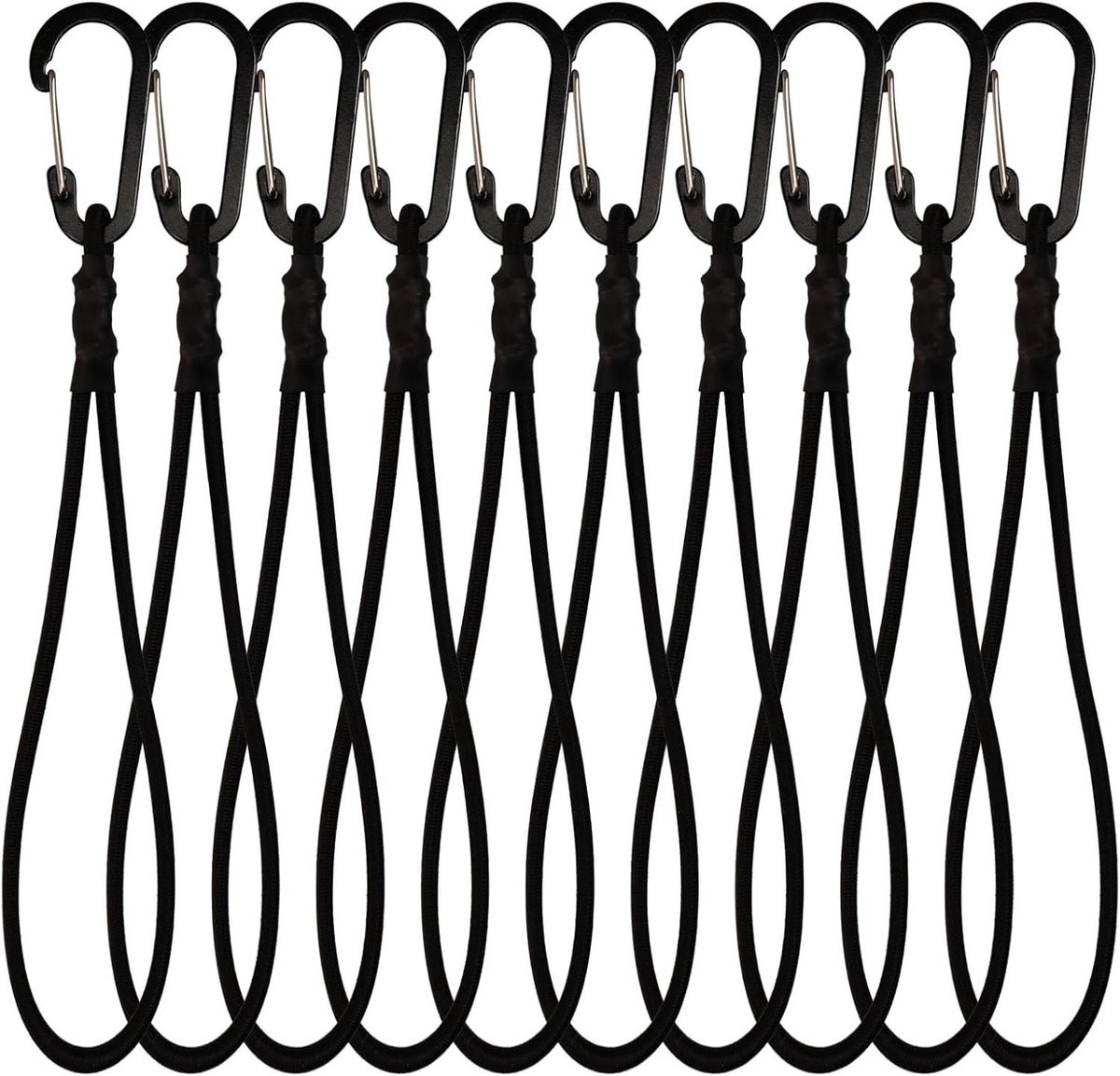 Elastische spanbanden - Spanners met haken - Kamperen en reizen - Duurzaam latex materiaal - 10 stuks 30cm - Zwart