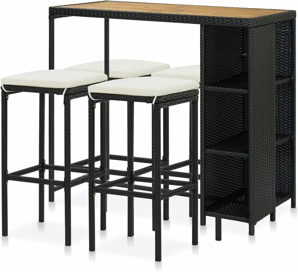 Tuinbarset 5-delig - Balkonset Terras - Buiten Ontspannen - Weerbestendig Polyrotan - 83 x 42 x 29 cm - Zwart