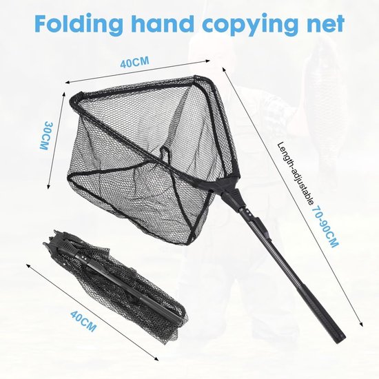 Schepnet Vissen - Visnet Opvouwbaar - Vislanden - Rubberen Net - 90 cm - Zwart — afbeelding 2