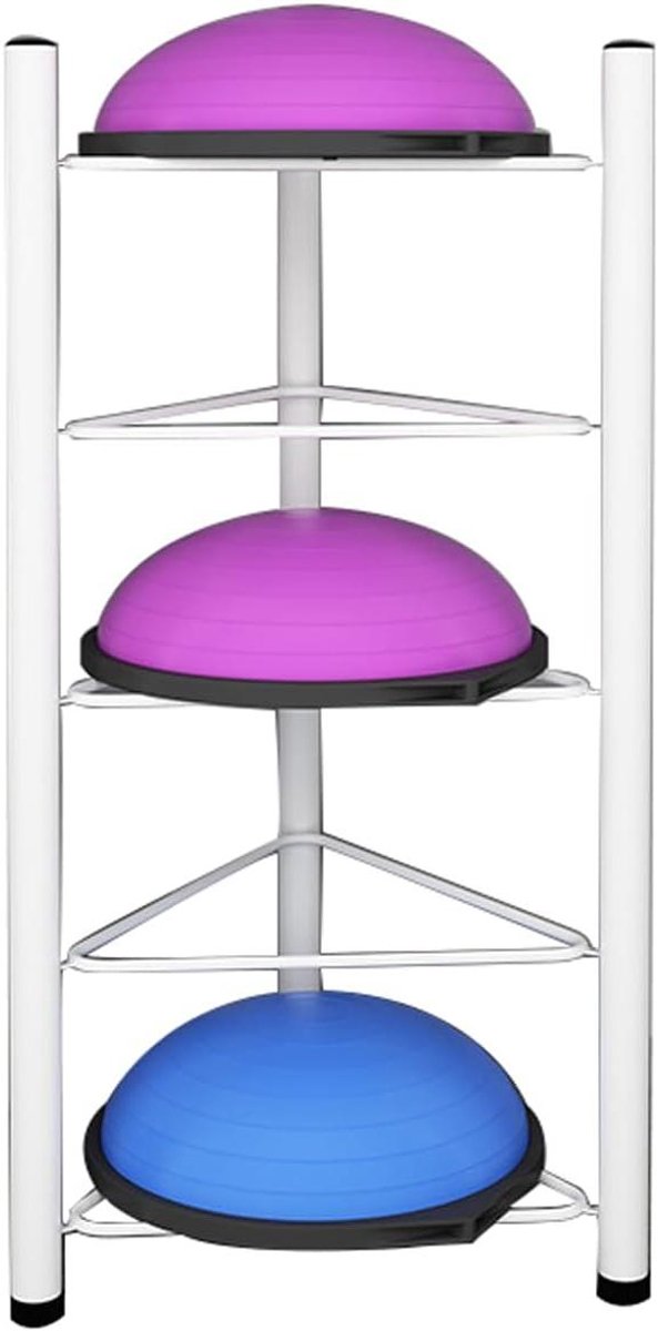 Opbergrek Halve Bal - Yogabalhouder Balstandaard - Sportartikelen Organiseren - Stabiel Metalen Frame - 4 Laags - Wit