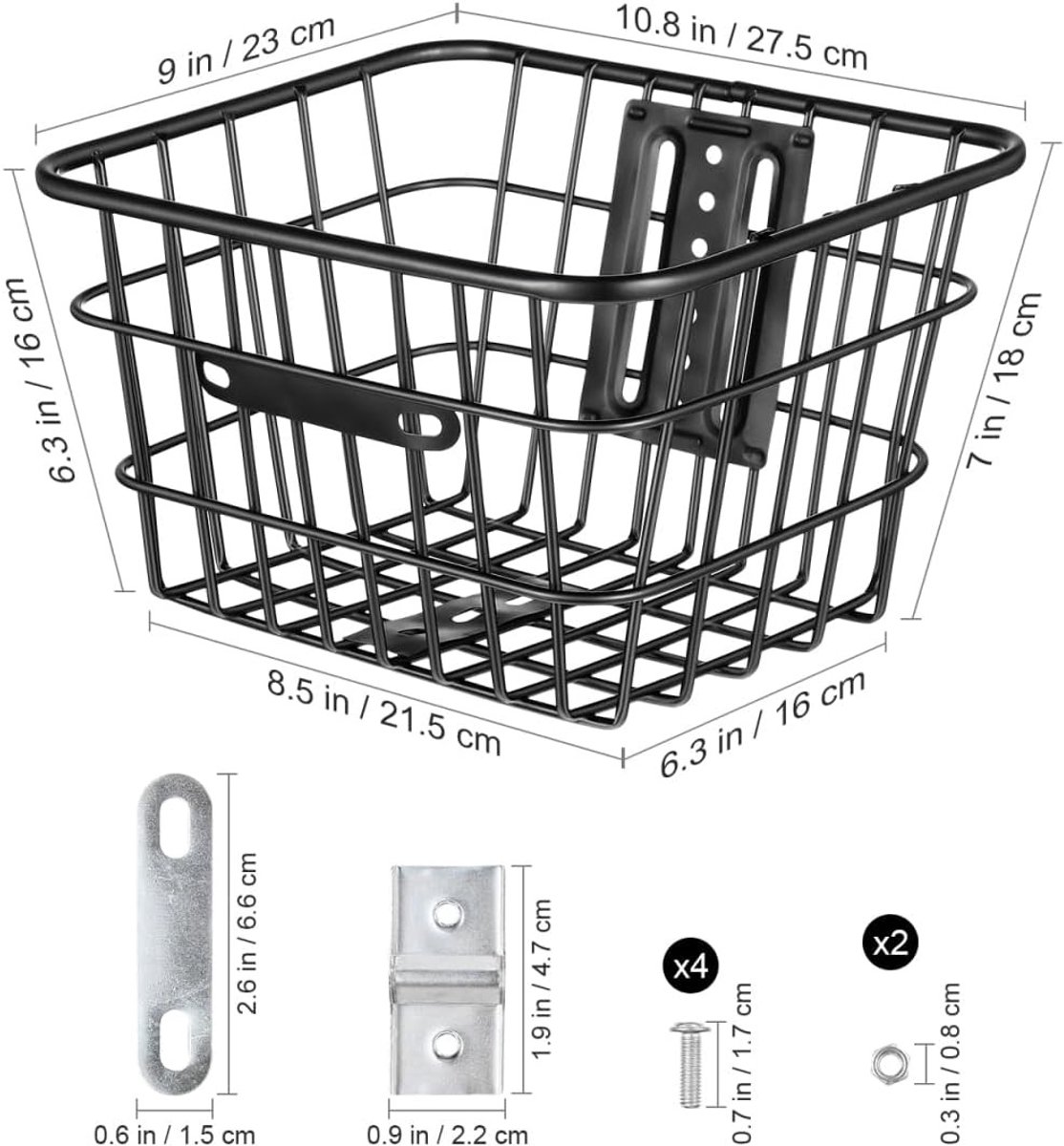 Fietsmand hond achterop - Zwart - 27,5 x 23 x 16 cm - Metalen Stuurmand Fiets met Montage-accessoires - Voor Kleine Honden en Boodschappen