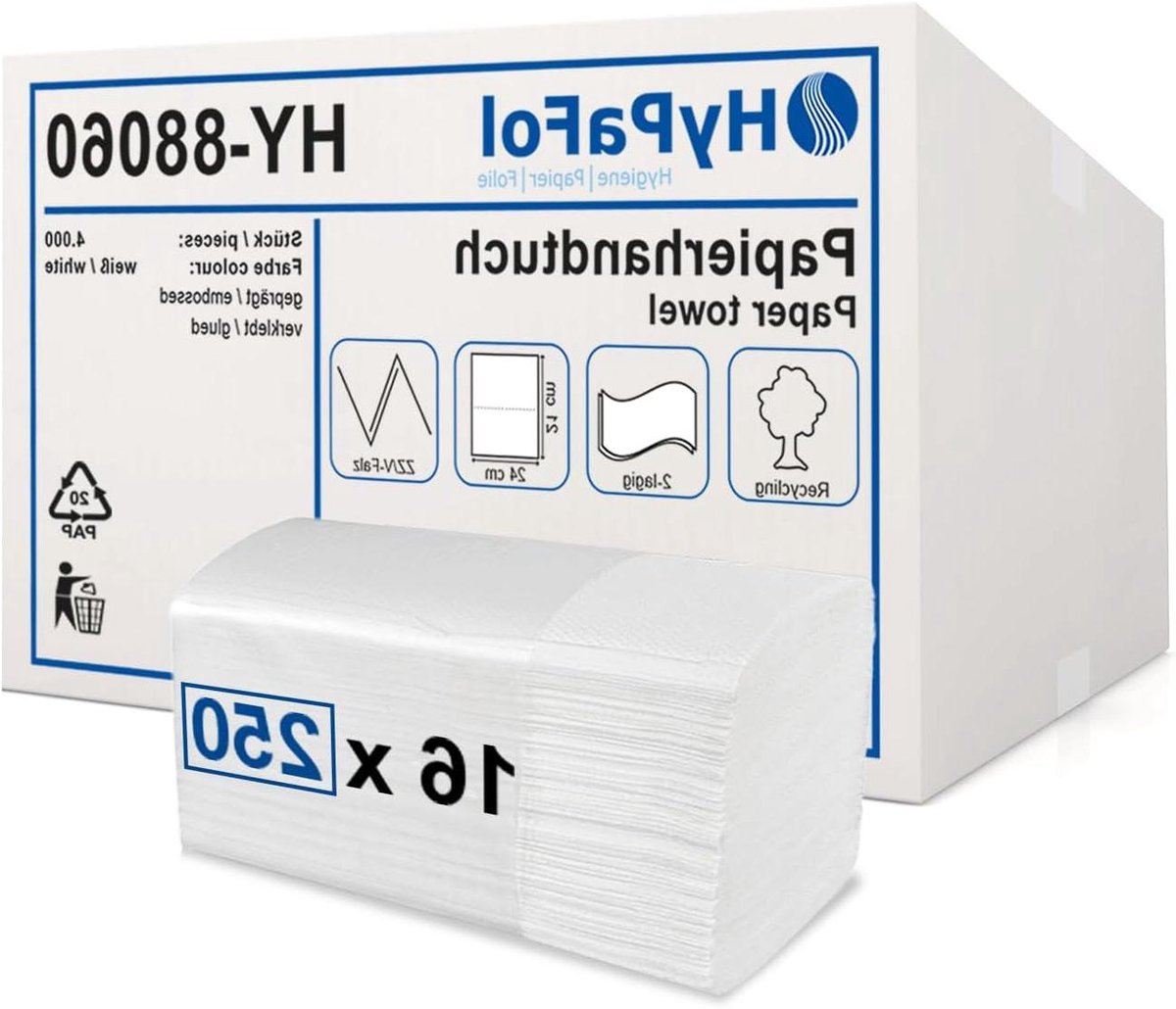 Papieren handdoeken - Vouwdoeken - Hygiënisch handen drogen - Scheurvast V-vouw - 4000 vellen - Wit