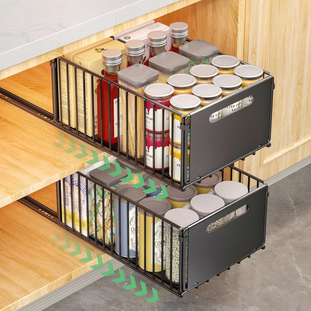 Gootsteenkast organizer uitrekbaar - Zwart - 25 x 38 x 19 cm - Telescopische Keukenkastlade van Koolstofstaal - 2 Stuks