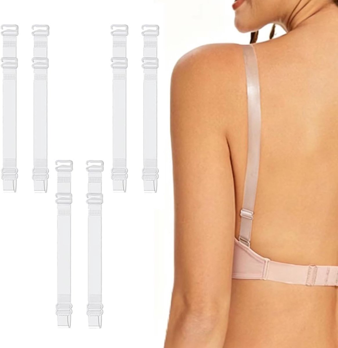 Verstelbare Onzichtbare BH-Haakjes - Transparante Antislip Bandjes voor BH's en Strapless Jurken, 3 Paar, 1.2 cm Breed, Huidvriendelijk en Comfortabel