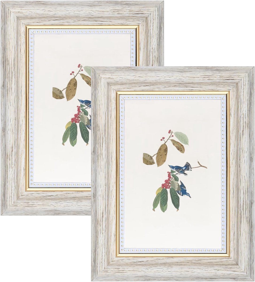 Fotolijst - Vintage Fotolijstjes - Shabby Chic Retro Lijsten - Staand en Hangend - 2 stuks - 15x10 cm - Wit