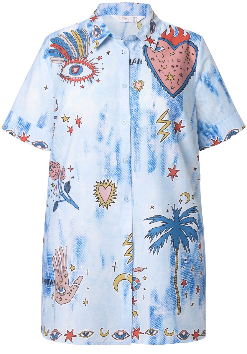 Angel of Style - Dames - Overhemdblouse A-lijn "ogen"-patchprint - Sneeuwwit - Maat 50