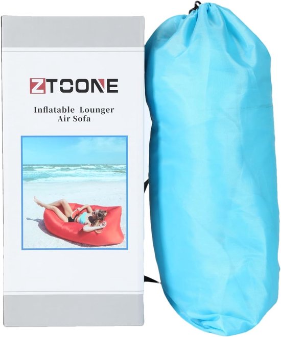 Opblaasbare ligstoel - Luchtbank matras - Kamperen strand zwemmen - Geen pomp nodig - 150 x 60 cm - Blauw — afbeelding 2