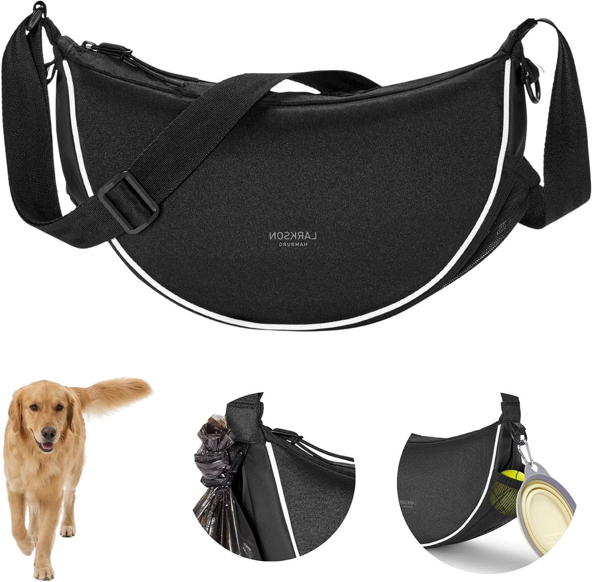 Honden Schoudertas - Hondentrainingstas Hondentas - Hondentraining en wandelen - Met poepzakdispenser - 30 x 15 x 10 cm - Zwart