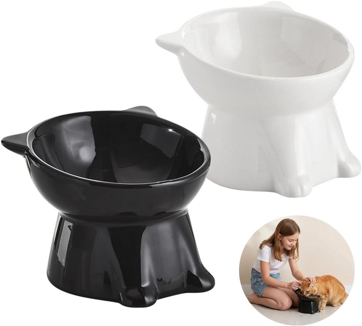 Set van 2 Kattenvoeders, Verhoogde Voederbak, Schuin Ontwerp voor Kattenvoer en Water, Perfect voor Huisdieren