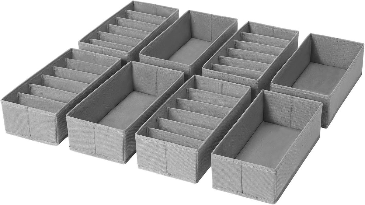 Organiser voor lades, 8-delige set van stof, ideaal voor kleding, sokken en lingerie, opvouwbaar en praktisch