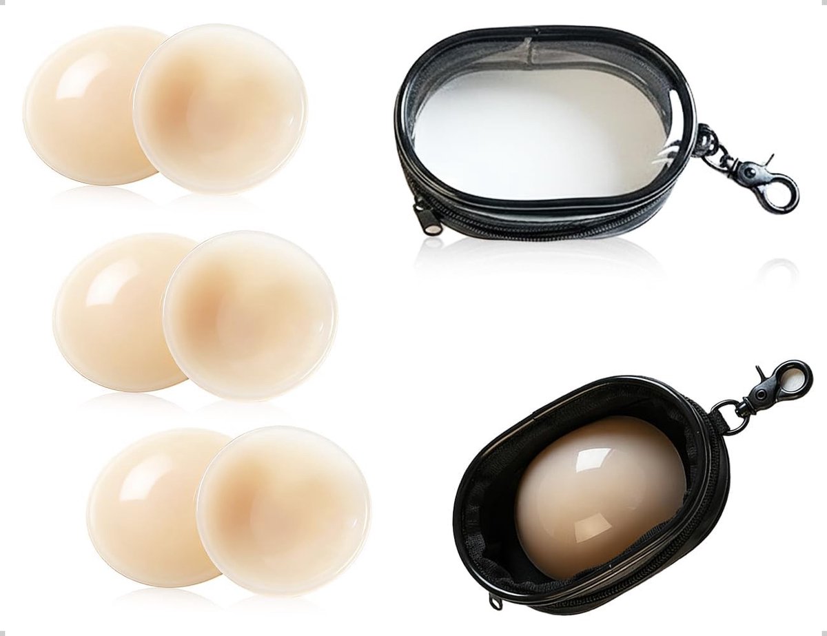 Set van 6 Zelfklevende Tepelpads met 1 Opbergtas, Herbruikbare en Wasbare Tepelcovers voor Achterloze en Strapless Jurken