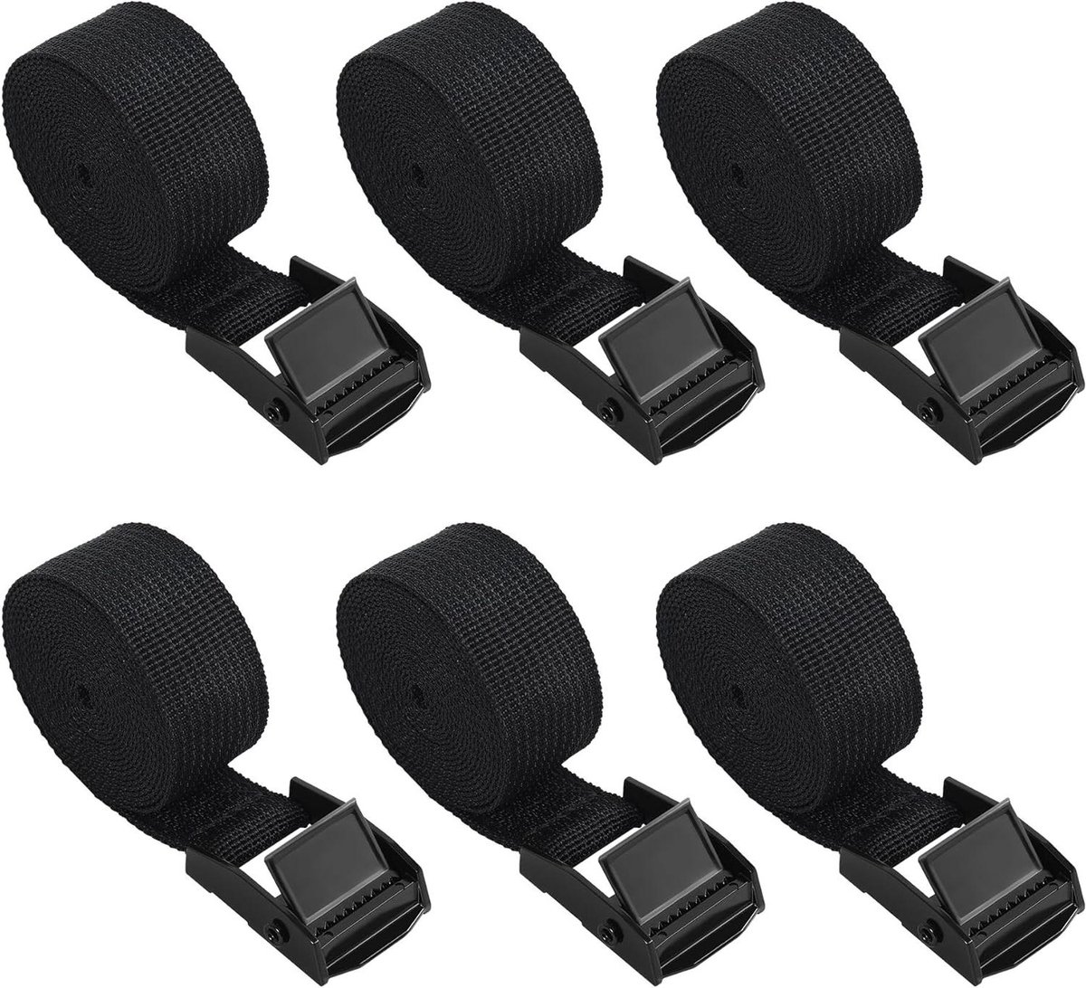 Spanbanden met ratel - Bevestigingsriemen - Bagage Vastzetten - Stevige metalen gesp - 2 Meter 6 Stuks - Zwart