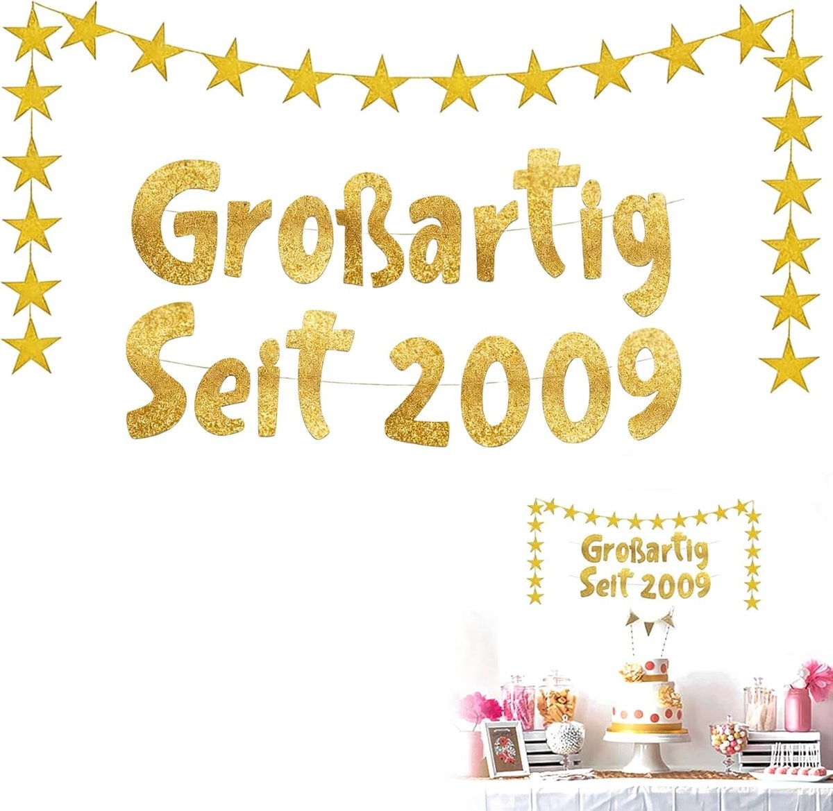 verjaardagsdecoratie 17 jaar - gouden slinger 1,3m - glinsterend - feestelijke sfeer voor verjaardag - SnelShoppen