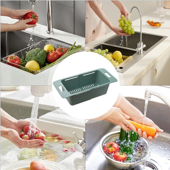 Gootsteen Vergiet - Afgietmand Keuken - Groente Wassen - Verstelbare Lengte - 40-52 cm - Groen — afbeelding 5