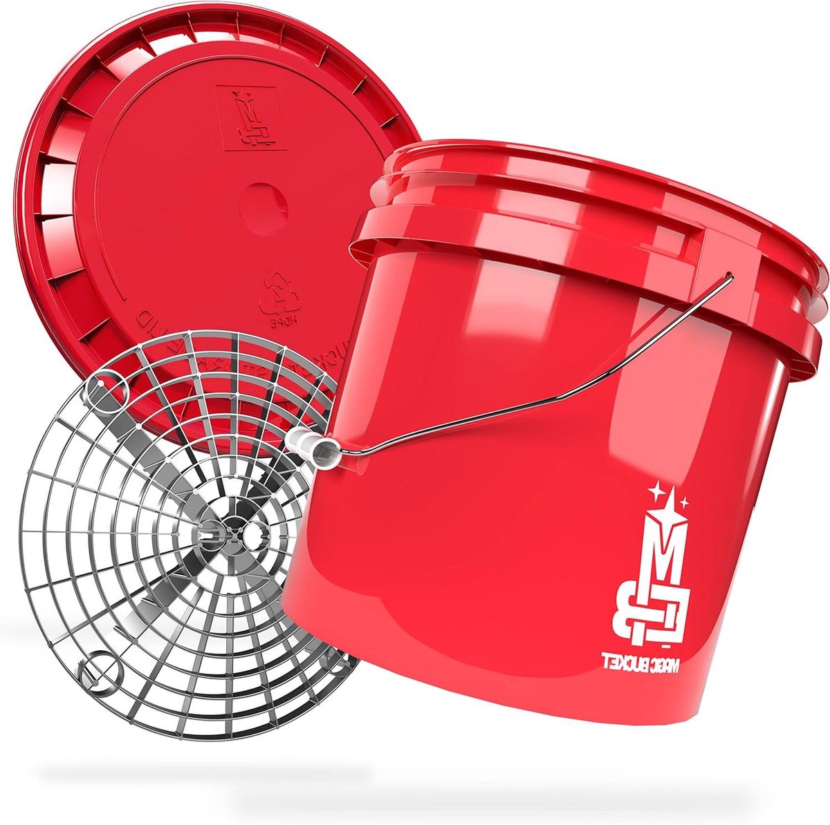 Wassen Emmer Set - Wasemmer met Deksel - Auto Wassen - Met Vuilzeef - 13 Liter - Rood