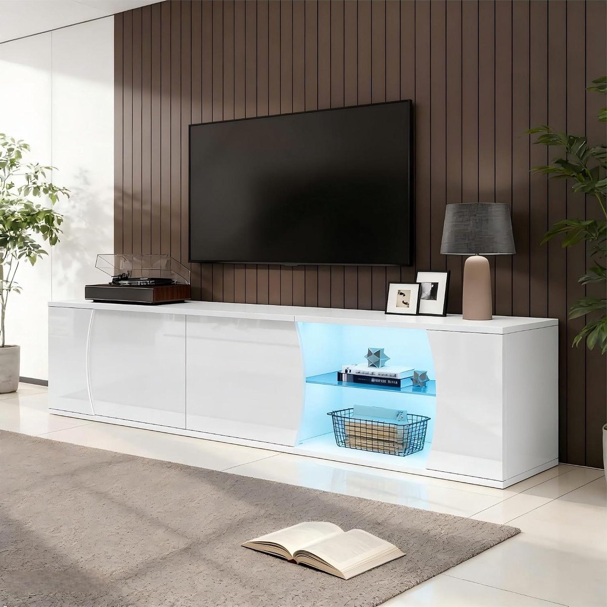 Tv-meubel met led - Tv-kast televisietafel - Woonkamer inrichten - Hoogglans afwerking - 180 x 40 x 45 cm - Wit
