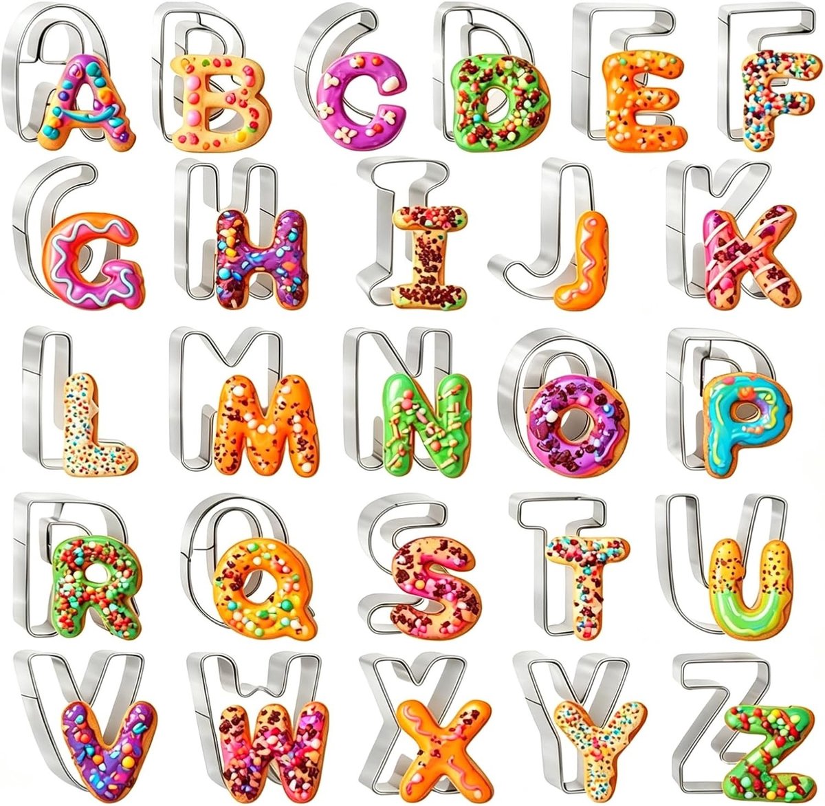 Set van 26 uitsteekvormen in grote letters A-Z van roestvrij staal voor koekjes, fondant en cake decoratie, ideaal voor verjaardagen en feestjes
