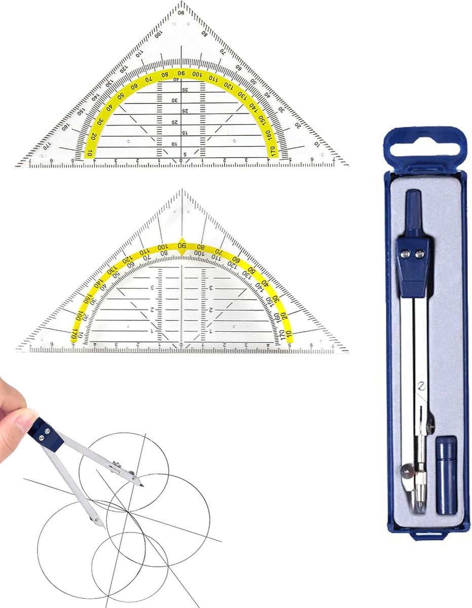 Professioneel schoolkompas met 2 gradenbogen voor geometrie, tekenen en afstandsmeten