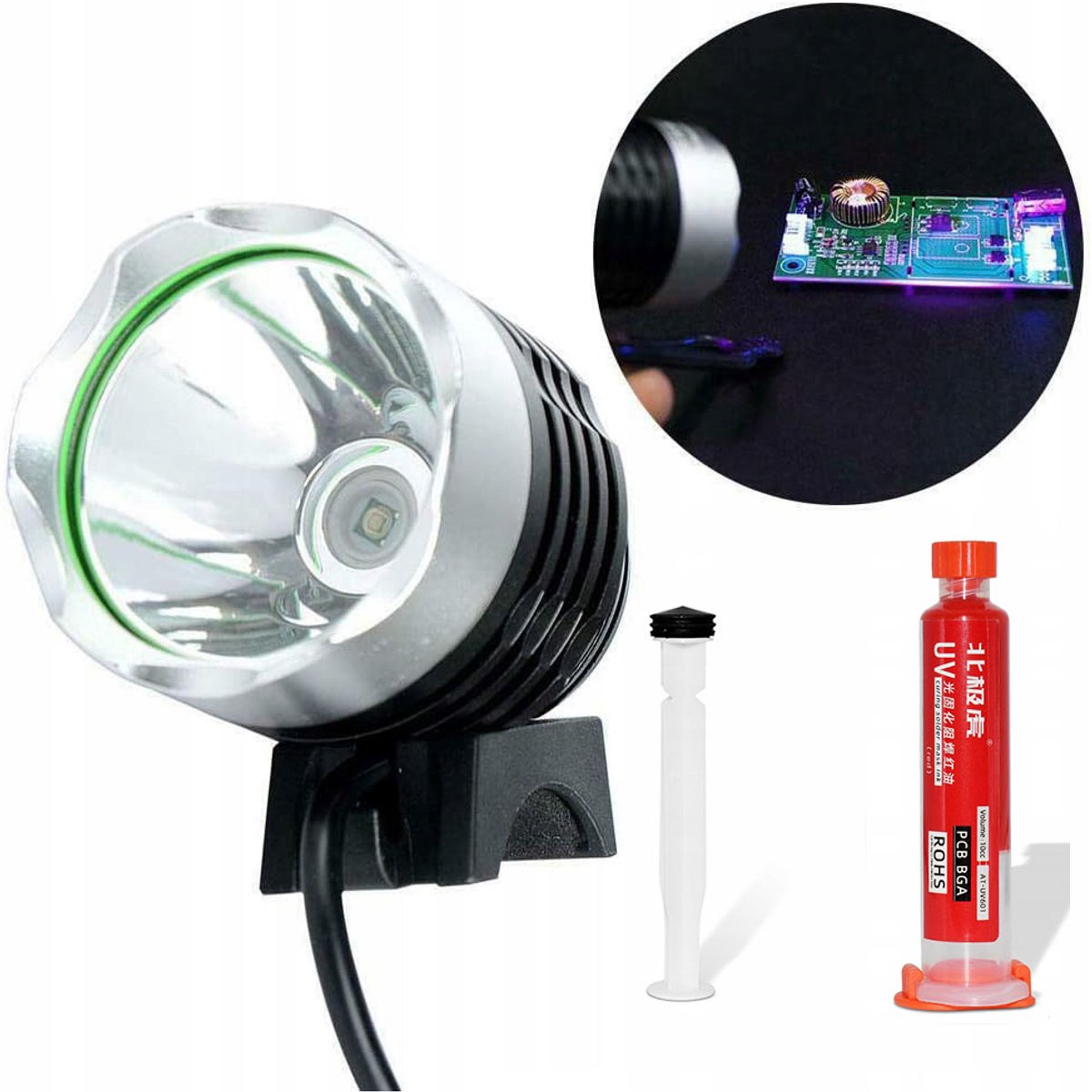 Rosfix Soldermasker Set - Rood 10 ml Spuitkoker met Plunjer - UV-Lamp 5V USB 2x UV-LED 365nm