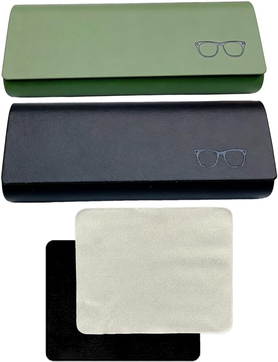 Set van 2 Bril Etuis in Zwart en Groen met Schoonmaakdoek | Harde Bescherming, Magnetische Sluiting, Ideaal voor Zonnebrillen en Leesbrillen