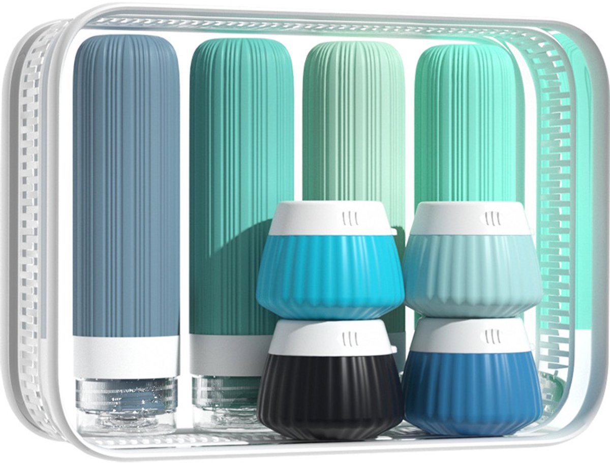8-delige Siliconen Reisset voor Handbagage - Lekvrije Reisflesjes met Opbergtas - Herbruikbare Cosmetica Potjes van 90ml & 40ml - BPA-vrije Navulbare Reisflesjes voor Shampoo & Toiletartikelen - Zomer Travel Kit - Multi-Color5