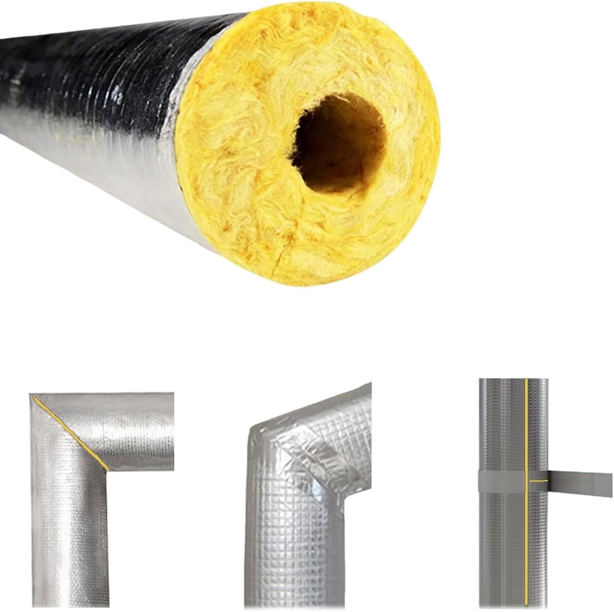 Buisisolatie Aluminiumfolie - Isolatiemof Glaswol - Leidingen Isoleren - Zelfklevend Ontwerp - 100 cm - Zilver