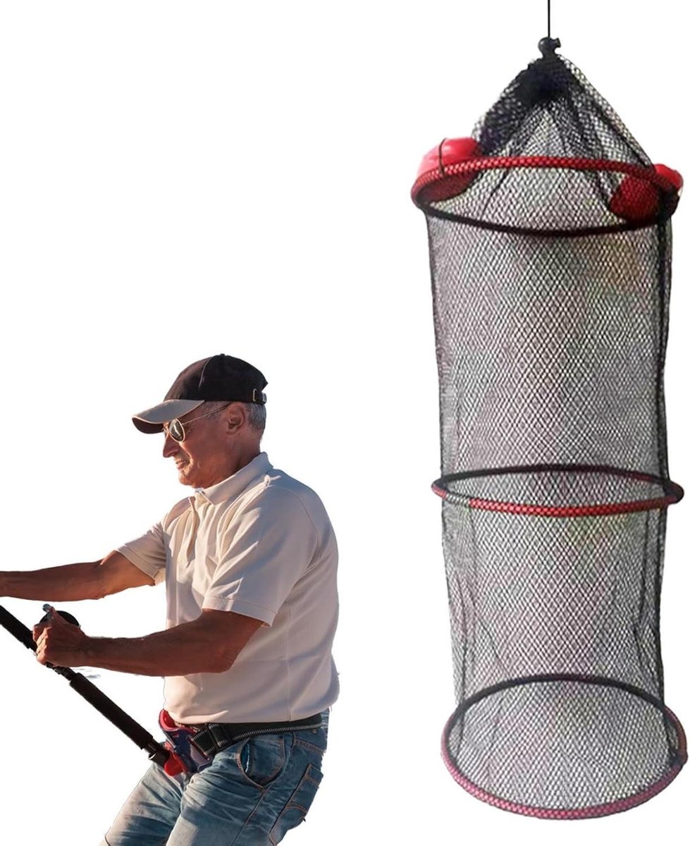 Drijvende Vismand - Visnet Kooi - Levend Houden Vis - Sneldrogend Mesh - 25 x 60 cm - Niet gespecificeerd