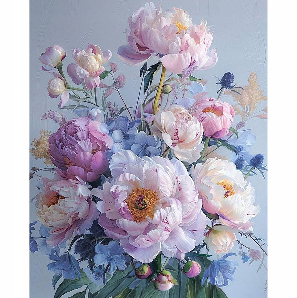 Diamant Painting 40x50cm: Bloemen Pioenrozen Boeket op Frame
