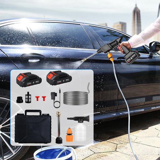 Draadloze hogedrukreiniger met twee accu's en 5 m slang, ideaal voor auto- en tuinreiniging, compacte en krachtige mini hogedrukreiniger van Merkloos	 — afbeelding 3