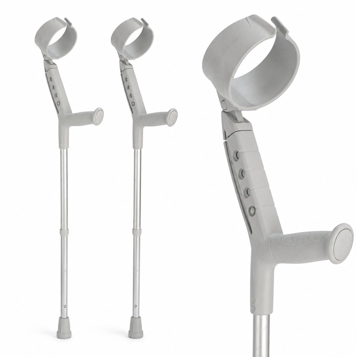 Advance elleboogkrukken met flexibele doppen, grijs - loopkrukken - krukken gesloten manchet. Set - paar van 2