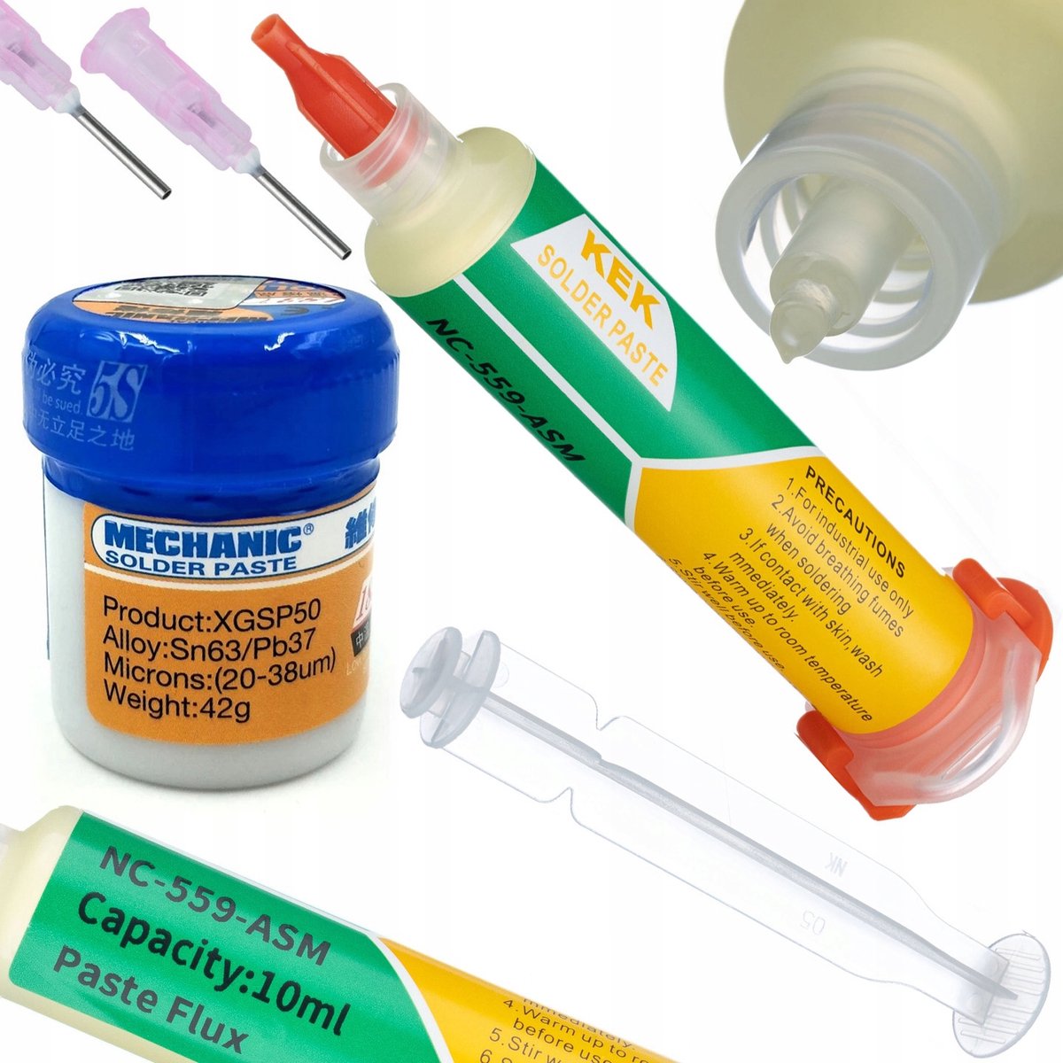 Rosfix Flux Set NC-559-ASM - Gel Flux in Spuit - Pasta XG-50 35g - Sn63/Pb37 183°C - Voor SMD BGA