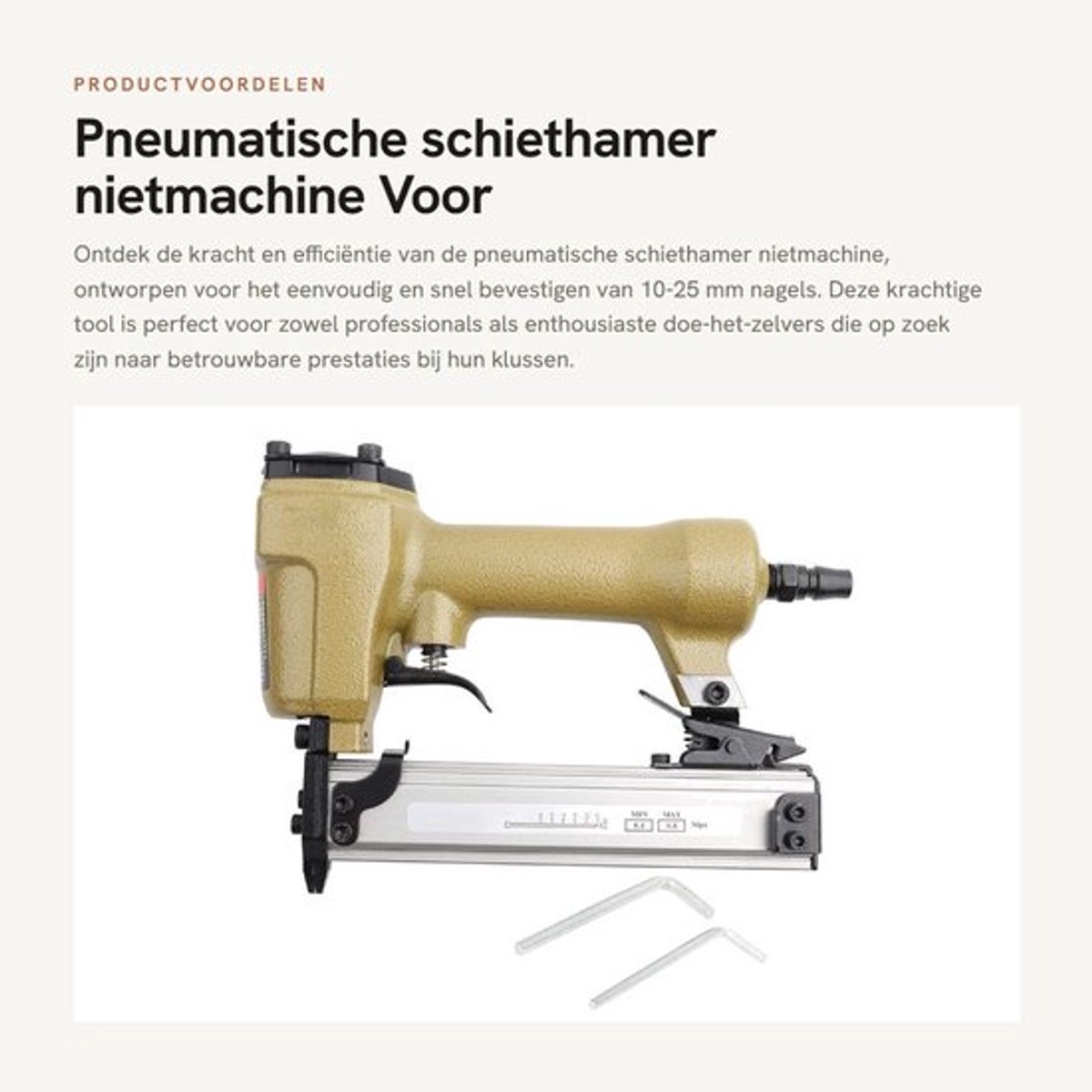 Schiethamer Pneumatisch - Nietmachine voor 10-25 mm Nagels - Kwaliteitsproduct - Industrieel Gebruik - Betrouwbare Service - Perfecte Productie - Pneumatische Nietmachine