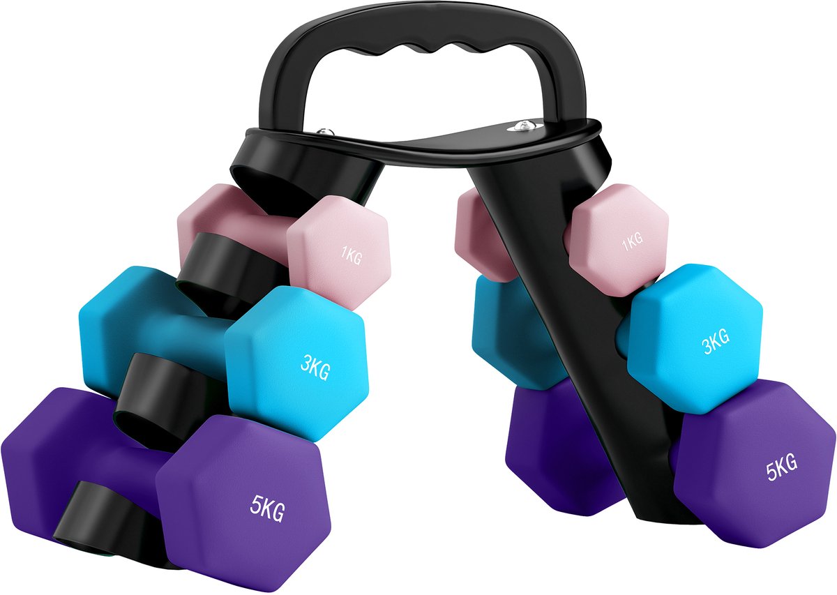 Halterset met opbergrek - set van 6 halters voor fitnesstraining - 2 x 1 kg - 2 x 3 kg - 2 x 5 kg